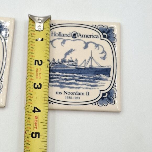 Holland American Cruise Line ms Noordam Blue Delft Coaster Tiles w/Cork Set 2 - Picture 4 of 6